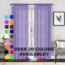 Two (2) Sheer Window Curtains Panels - Drapes Set Multiple Lengths (63", 84", 95", 108", 120" L)  Rod Pocket Solid Colors - 紫丁香色 - 查看 1
