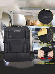 1pc Car Back Seat Kick Mat Storage Bag - Black - View 1