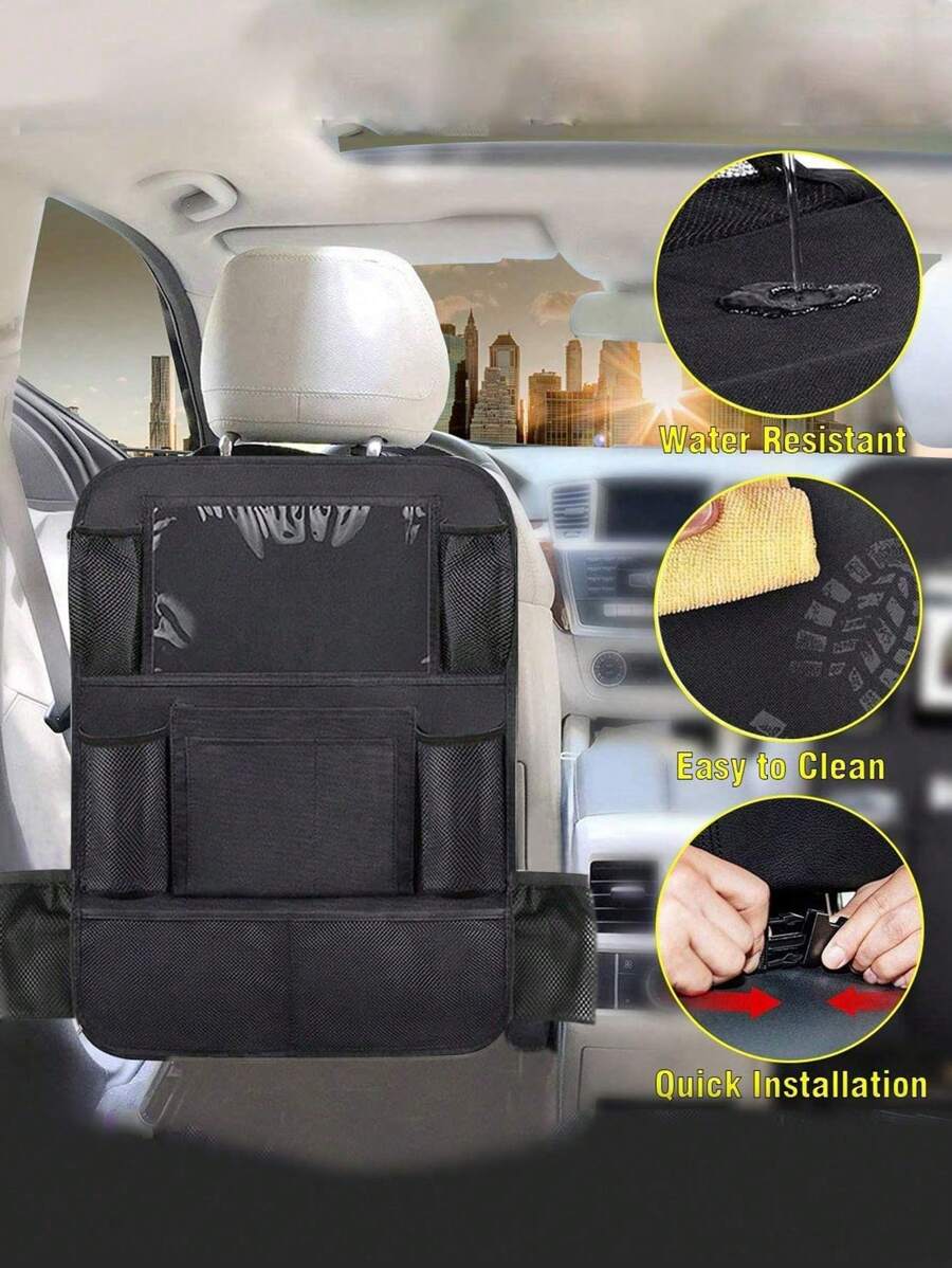1pc Car Back Seat Kick Mat Storage Bag - Black - View 1