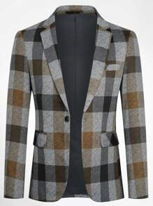 CLOUDSTYLE Men's Spring And Autumn Contrast Color Plaid Notched Collar Casual Blazer Jacket - Multicolor - View 3