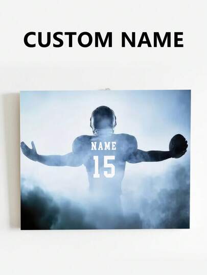 1pc Framed Custom Canvas Wall Art, Choose Your Name And Number, Soccer Sports Gift For Dad, Husband, Son, Ideal Gift For Bedroom Living Room Wall Decoration Gifts Birthday Graduation