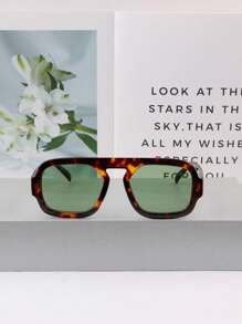 Gafas de moda con doble puente cuadrado vintage, gafas de lente de océano de alta gama retro para fiestas de playa al aire libre, gafas de moda de estilo callejero para mujeres, accesorios de playa para mujeres, para verano, playa, vacaciones, al aire libre y viajes