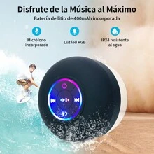 Mini Bocina Bluetooth para Ducha Altavoz Portátil Manos Libres IPX4 Impermeable Baño Luz RGB Micrófono incorporado - Negro - Ver 3