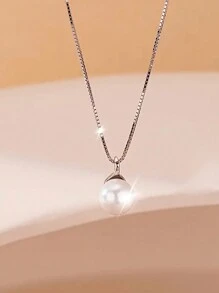 1 件时尚优雅复古珍珠项链首饰，简约女士银色吊坠项链，适合日常佩戴、派对、情人节礼物 - 珍珠 - 查看 2
