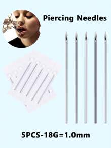 5 件装身体穿刺针，无菌一次性不锈钢穿刺针，适用于耳、鼻、肚脐、乳头、唇 - 专业穿刺工具 12G 13G 14G 15G 16G 18G 20G - 銀色 - 查看 16