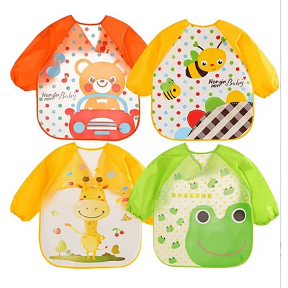 2pcs/3pcs/4pcs Baby Bibs, Long Sleeve Waterproof Feeding Bibs, Weaning Bibs, Painting & Drawing Bibs, Colorful Animal Patterns, Unisex, Suitable For 6-36 Months Infants & Toddlers Boys & Girls