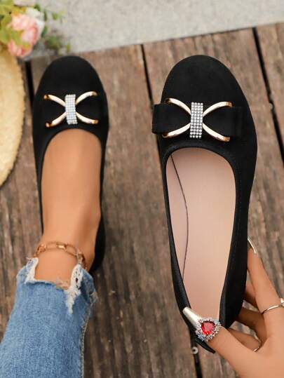 Women's Casual Black Velvet Mary Jane Flats, Button Decor, Round Toe Slip-On Shoes - Comfortable All Seasons, TPR Sole