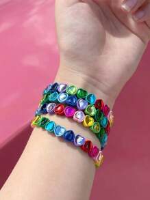 1pc High-Quality Stainless Steel Heart Rhinestone Mix Bracelet, Suitable For Women Daily Wear & Dating Gift Valentines