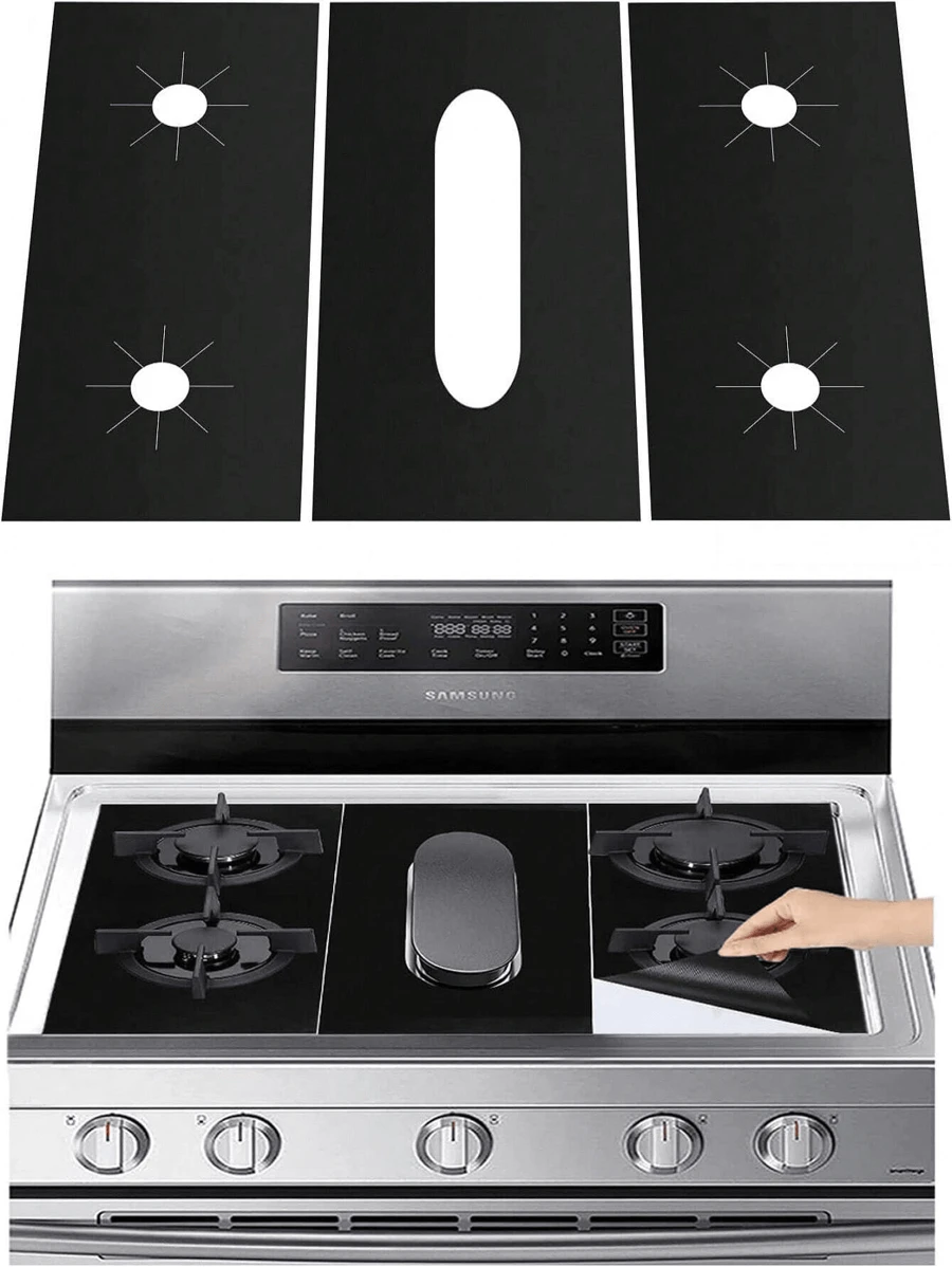 1/3 件/套燃气灶燃烧器盖、燃气灶保护器、不粘且可重复使用的炉灶燃烧器衬垫、易于清洁的炉灶保护衬垫、耐热且可切割，可保持燃气灶免受溢出和油脂的侵害，耐用且厚实的材质。