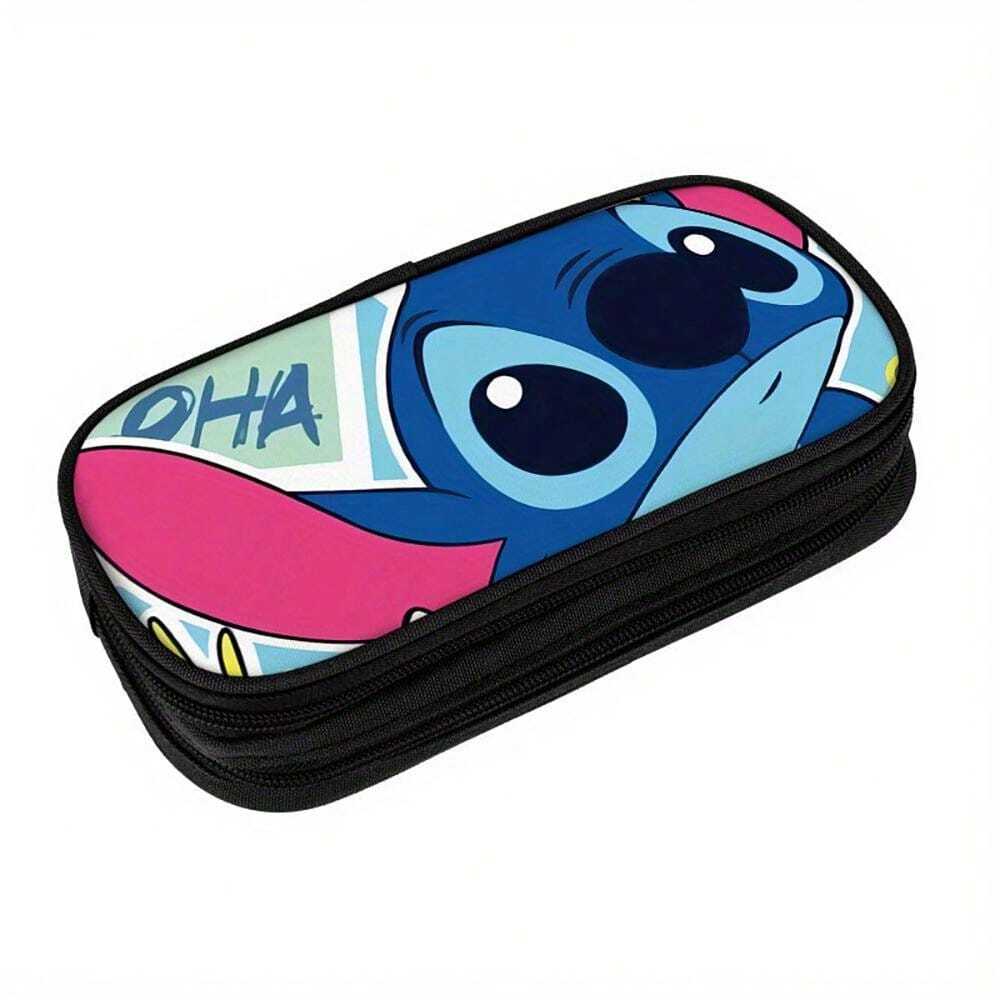 Disney 1pc Cartoon Black Stitch Pen Case Double Layer Multi Functional ...