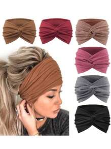 1/6 Confezioni di fasce per capelli turbante per donne, fasce vintage larghe per capelli annodate, accessori carini per capelli, turbante, fascia antisudore, fascia per capelli - Multicolore - Visualizzare 19