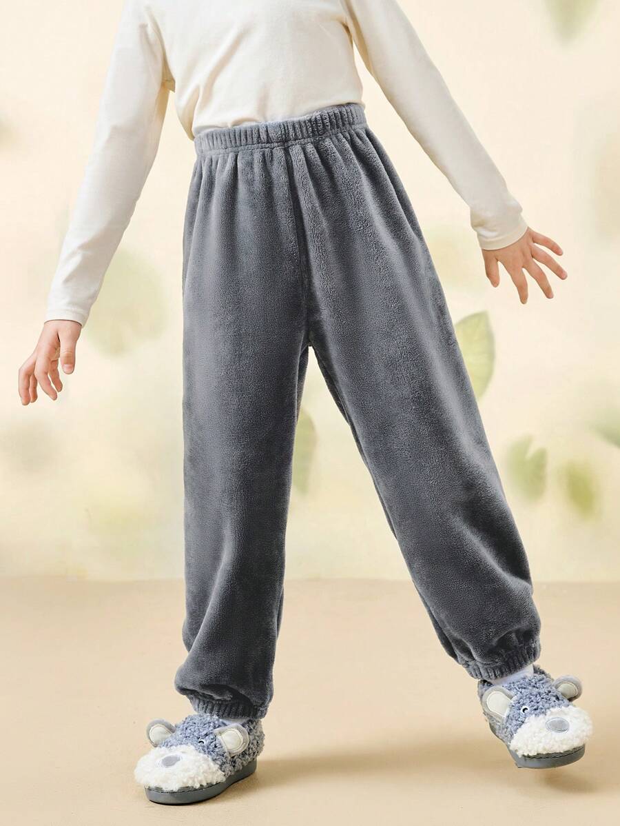 mini bala Pantalones de hogar acolchados y cálidos de forro polar reversible para niños y niñas, pantalones de bebé de felpa gruesa - Gris - Ver 1