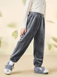 mini bala Pantalones de hogar acolchados y cálidos de forro polar reversible para niños y niñas, pantalones de bebé de felpa gruesa - Gris - Ver 3