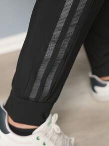 Running Men Drawstring Waist Zipper Pocket Sports Pants Imported Quick-Drying Fabric - 黑色 - 查看 3