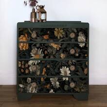 1卷波西米亚花卉黑金色复古接触纸，自粘式剥离粘贴壁纸，可拆卸防水墙壁和卧室瓷砖装饰，家装建筑材料，翻新贴纸剥离墙板，墙纸，壁纸，春季装饰物品让您的家焕然一新，拉玛装饰贴纸 - 如圖所示 - 查看 2