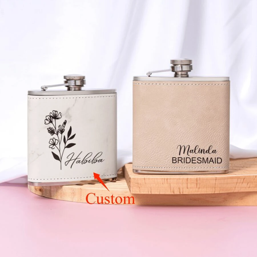 Personalized Leather Flask, Bridesmaid Flask, Engraved Flask, Hip Flask, Custom Flask, Monogrammed Flask, Flask For Bridesmaids, Brides Flask, Christmas Gifts, Birthday Gifts, Party, Birthday Decoration, Multi-Functional, Adjustable, Anti-Mold, Ornamental, Reusable, Cute, Stylish, Adorable, High-Quality, Colorful, Custom, Unique, Personalized, Ideal Gifts For Him, For Anniversaries, For Birthdays, For Housewarming, For Graduation, Kitchen, Dining Room, Bedroom, Office, Living Room, Home, Garden, Tea Room, Delicate Romance - Multicolor - View 1
