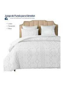 Juego de Funda Duvet Matrimonial Forma de Líneas. Solo Cubierta de Edredón con Cierre de Botones, Incluye 2 Fundas de Almohada. Bluelander. - Blanco - Ver 2