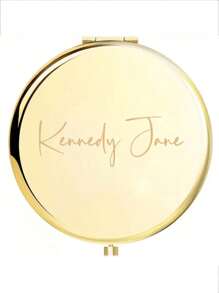 1pc Personalized Women's Golden Metal Engraved Wedding Bridesmaid Gift Vanity Mirror, Proposal Gift, Double Compact Mirror - Mother's Day Makeup Mirror - Gold - View 3