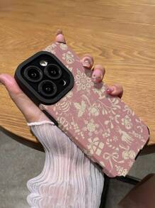 1pc Pink Christmas Pattern Vertical Striped Leather Texture Anti-Fall Anti-Fingerprint Shockproof Phone Case, Compatible With Iphone And Models