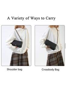 荔枝纹腋下简约链条女小包PU时尚小面包春秋单肩斜跨包斜挎包新颖零钱包情人节婚礼派对节日 - 黑色 - 查看 6