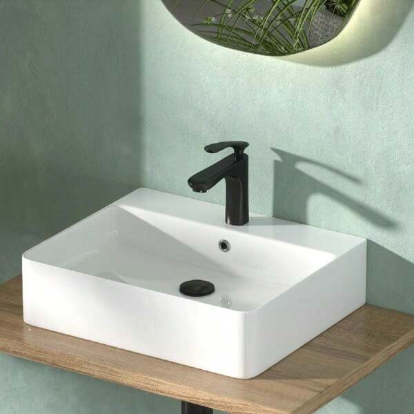 Keramik Waschbecken - Waschbecken Eckig 50 x 42 cm - Aufsatzwaschbecken Gäste WC - Hängewaschbecken - Waschtisch - Waschplätze Badezimmer