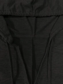 Long Hooded Drawstring Knit Sweatshirt Dress With Pockets, Fitted Waist Knitted Pullover Cardigan, 180g Knit Fabric