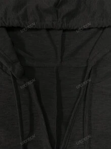 Lange gebreide sweatshirtjurk met capuchon en trekkoord, zakken, getailleerde gebreide trui met cardigan, 180 g gebreide stof