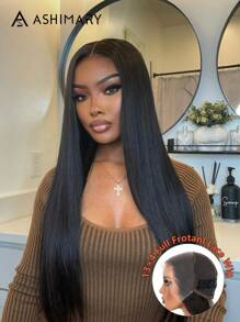 Peluca de cabello humano Ashimary de 13*4 con encaje frontal completo, lace transparente, cabello liso y sedoso, color negro natural, línea de cabello natural para mujeres - SNatural - Ver 8