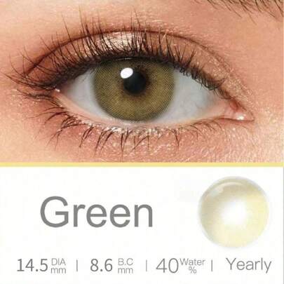 2pcs Green Natural Colored Contact Lenses, Cosmetic Beauty Lenses, Diameter 14.5mm, Suitable For Year-Round Eye Makeup Halloween Costume Cosplay