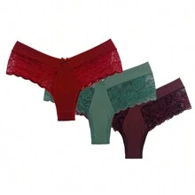 Kit Of 10 Microfiber Panties Double Waistband 100% Cotton Lining Lace Detail Comfortable Lingerie For Everyday Life - 彩色 - 查看 3