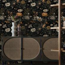 1卷波西米亚花卉黑金色复古接触纸，自粘式剥离粘贴壁纸，可拆卸防水墙壁和卧室瓷砖装饰，家装建筑材料，翻新贴纸剥离墙板，墙纸，壁纸，春季装饰物品让您的家焕然一新，拉玛装饰贴纸 - 如圖所示 - 查看 5