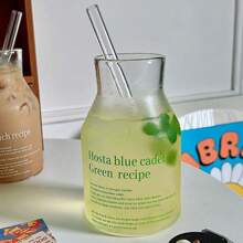 1 件 650 毫升容量简约字母设计玻璃杯，适用于果汁、牛奶、咖啡 - 彩色 - 查看 16