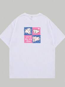 Cartoon T-Shirt Cotton Cute Animal Style Men's Blouse Printed T-Shirt Breathable Comfort Soft Elegant - 白色 - 查看 3