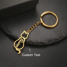 Custom Cute Cat Name Keychain For Women Men Stainless Steel Personalized Customized Car Key Chain Keyring Trinket - Multicolor - View 10