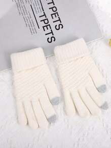 4 Pairs Of Thermal Lined, Thickened Warm Gloves, Windproof Ski Gloves For Both Boys And Girls Boy's And Girl's Autumn And Winter Korean Version Of The Popular Adult Brushed Thickened Reverse Needle Jacquard Gloves - Multicolor - View 8