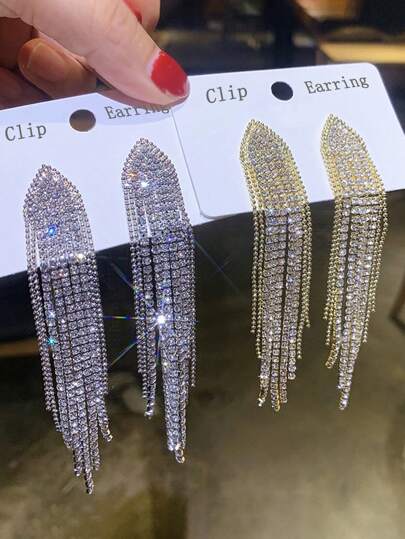 2 st. Full diamant Kristall Icke-pierced Örhängen För kvinnor , Snygg Lyxig Klo Kedjetofs Öronklämmor För bröllop , Party