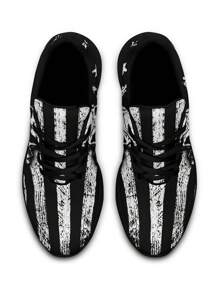 大码男士时尚独立日风格美国国旗和骷髅图案编织透气运动鞋，适合所有季节的完美户外鞋 - 彩色 - 查看 5