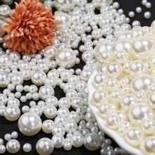 100pcs/Pack ABS Faux Pearl Beads, Hole-Less, For DIY Jewelry Making, Suitable For Bracelets, Necklaces, And Crafts - Pure White/pearl - View 2