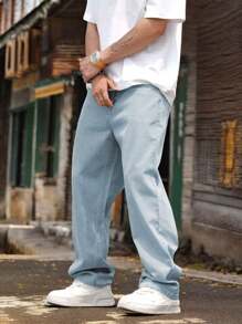 Men's Baggy Straight Jeans - Light Wash - View 3