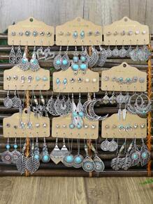 TopHanqi Bộ 54 đôi hoa tai kết hợp hình trái tim và hoa theo phong cách Navajo cổ điển, đa năng để đeo hàng ngày, tiệc tùng, dạo phố, tụ họp, quà tặng, mọi mùa - Màu Bạc Cổ - Xem 14