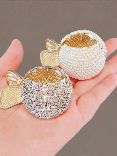 2件套女士合金镂空水钻设计马尾发圈，简约、优雅、时尚的法式发饰，适合日常佩戴，发爪、发夹、发卡、发卡夹、发夹、发卡、发爪夹，秋冬度假装扮，女士夏季穿搭。