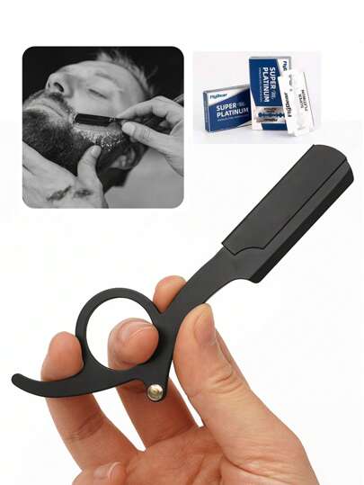 1 pieza Maquinilla de afeitar manual de acero inoxidable para hombres con soporte, nuevo modelo de kit de afeitado con cuchilla de doble filo plegable para afeitar y recortar