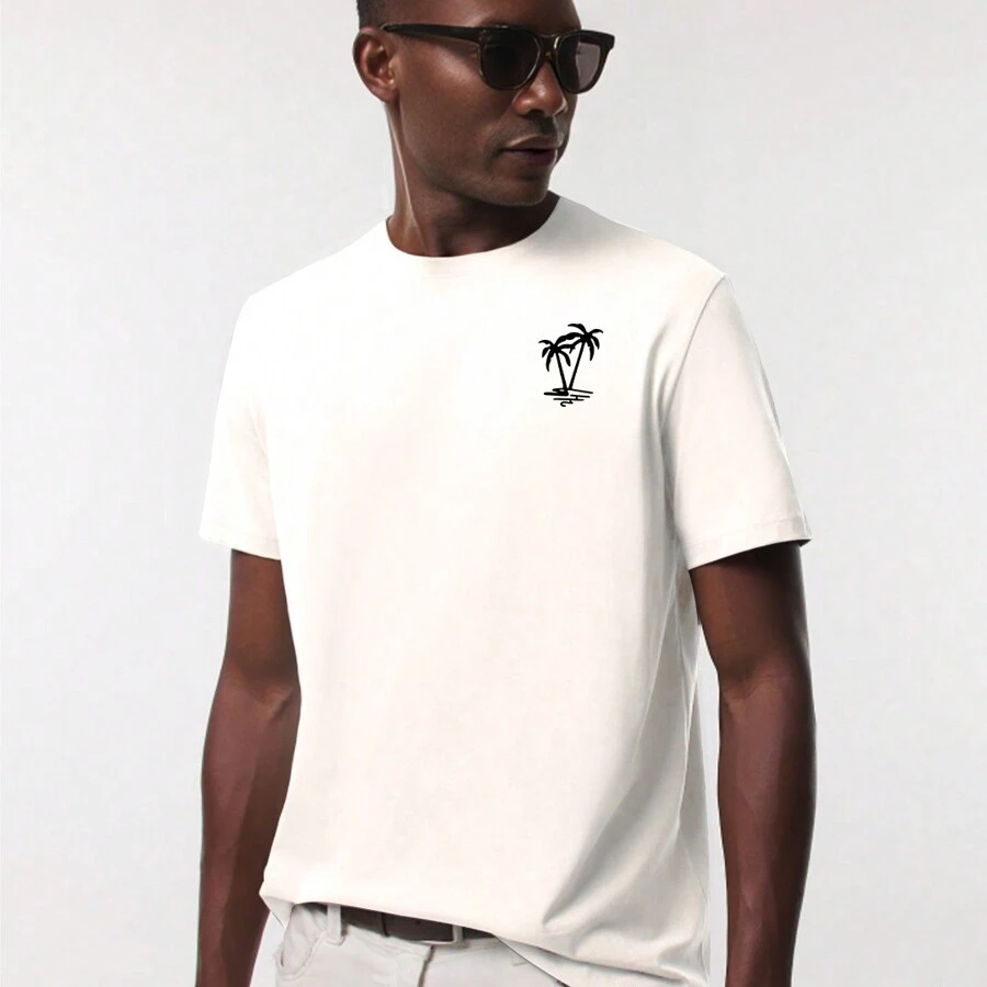 Men's T-Shirt Premium Peruvian Cotton Coconut Tree Plus Size Immediate Shipping - 白色 - 查看 1