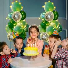 Compra 2 sets de soporte de columna de globos de piso con luces LED y obten 30 globos gratis, soporte de globos centro de mesa, torre de globos para decoraciones de Navidad, regalos de cumpleaños para mujeres, bodas, fiestas festivas (Verde)