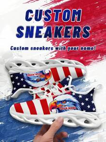 Women's Custom Name Sneakers, American Eagle Designed Name Customization Lightweight Comfortable Soft Bottom Sneakers For Women, Gym Training Breathable Tennis Shoes Unique Gift For Mom/Dad/Her/Him/Girlfriend/Boyfriend/Wife/Husband/Friend - White - View 5