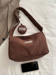 Túi Tote Retro màu trơn vải nhung, sức chứa lớn, túi đeo chéo đa năng, phong cách thiên nhiên - màu nâu - Xem 6