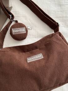Túi Tote Retro màu trơn vải nhung, sức chứa lớn, túi đeo chéo đa năng, phong cách thiên nhiên - màu nâu - Xem 7