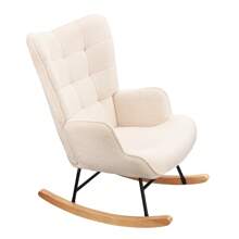 Soft Plush Fabric Rocking Chair With Armrests And Backrests, Casual Upholstered Chair, Modern Fashion Furniture For Living Room, Bedroom - trắng - Xem 5