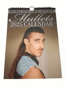 1 pièce Calendrier mural humoristique "2025 World's Greatest Mullet Humor" - Excellent pour la décoration de la maison et du bureau