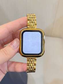 2pcs Gold Color Women's Watch Band + Watch Protective Case, 14mm Narrow Style, Suitable For Gold Metal Bracelets, Detachable Stainless Steel Watch Band, Soft TPU Material All-Round Protection Protective Case (With Screen Protector) Compatible With Apple Watch Ultra 3 2 1 SE S10/9/8/7/6/5/4/3/2/1 Series, Fashionable New Gift For Family And Friends, Smartwatch Accessories, Watch Band For 38mm 40mm 41mm 42mm 44mm 45mm 49mm Young & Stylish Unisex - Gold - View 5